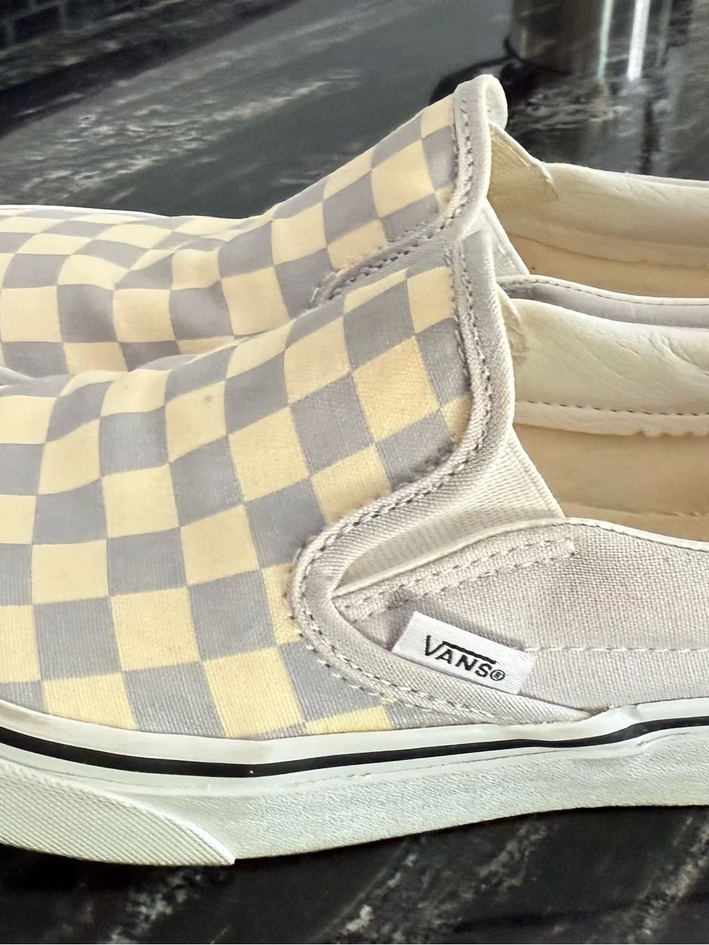 Vans womens Checkerboard Slip-On Sneakers - Gray & Cream